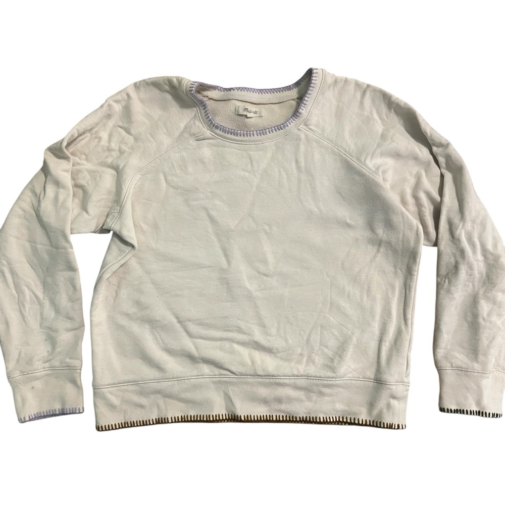 Madewell Stitched Shrunken Sweatshirt Bleached Linen Size Medium Women’s Cream - Picture 2 of 12